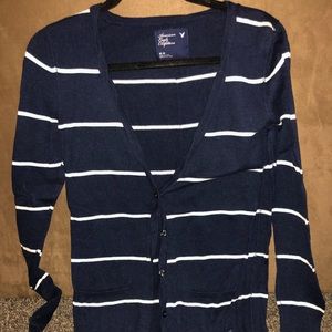American Eagle blue striped cardigan size medium